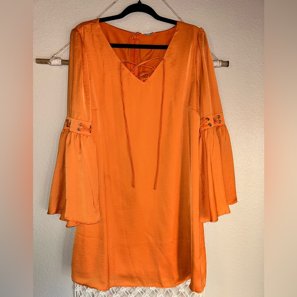 VENUS Womens ORANGE Dress BELL Sleeves Boho Hippie Size Medium
